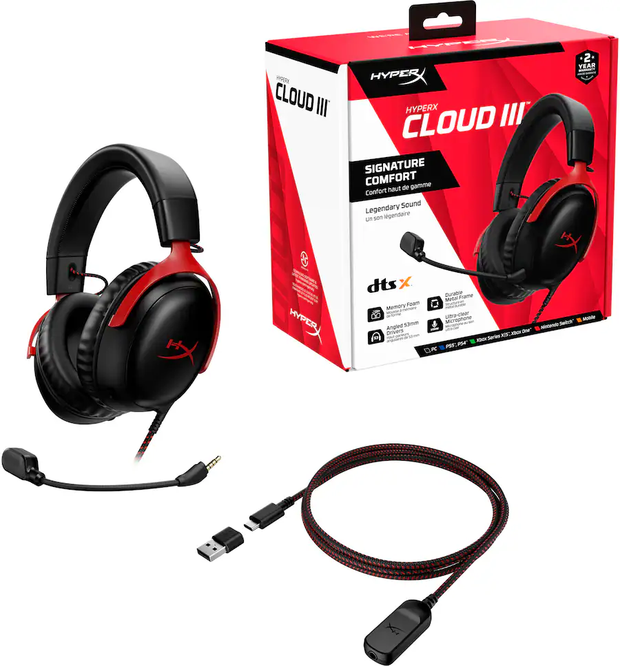 hyperx cloud iii wired gaming headset for pc, ps5, ps4, xbox series x|s, xbox one, nintendo switch, and mobile black/red hyperx cloud iii wired gaming headset for pc, ps5, ps4, xbox series x|s, xbox one, nintendo switch, and mobile black/red